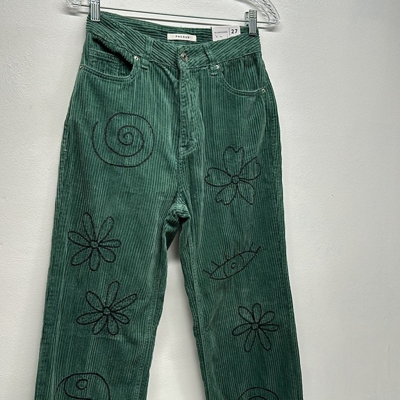 PacSun Corduroy Pants 90s Boyfriend Embroidered Floral Evil Eye Green New 27 - Picture 3 of 9